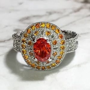 NEW 14K White Gold in Sterling Oval Orange Ring